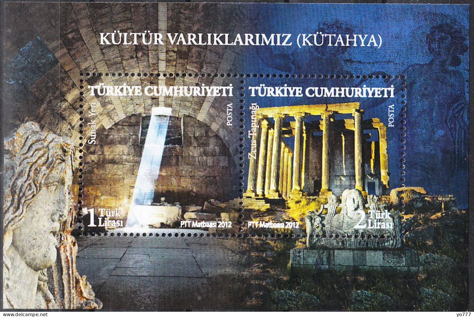 (3986-87 BL) TURKEY OUR CULTURAL ASSETS KUTAHYA ZEUS TEMPLE VIRGIN MARY PLACE OF THE ALTAR SOUVENIR SHEET MNH** - Neufs