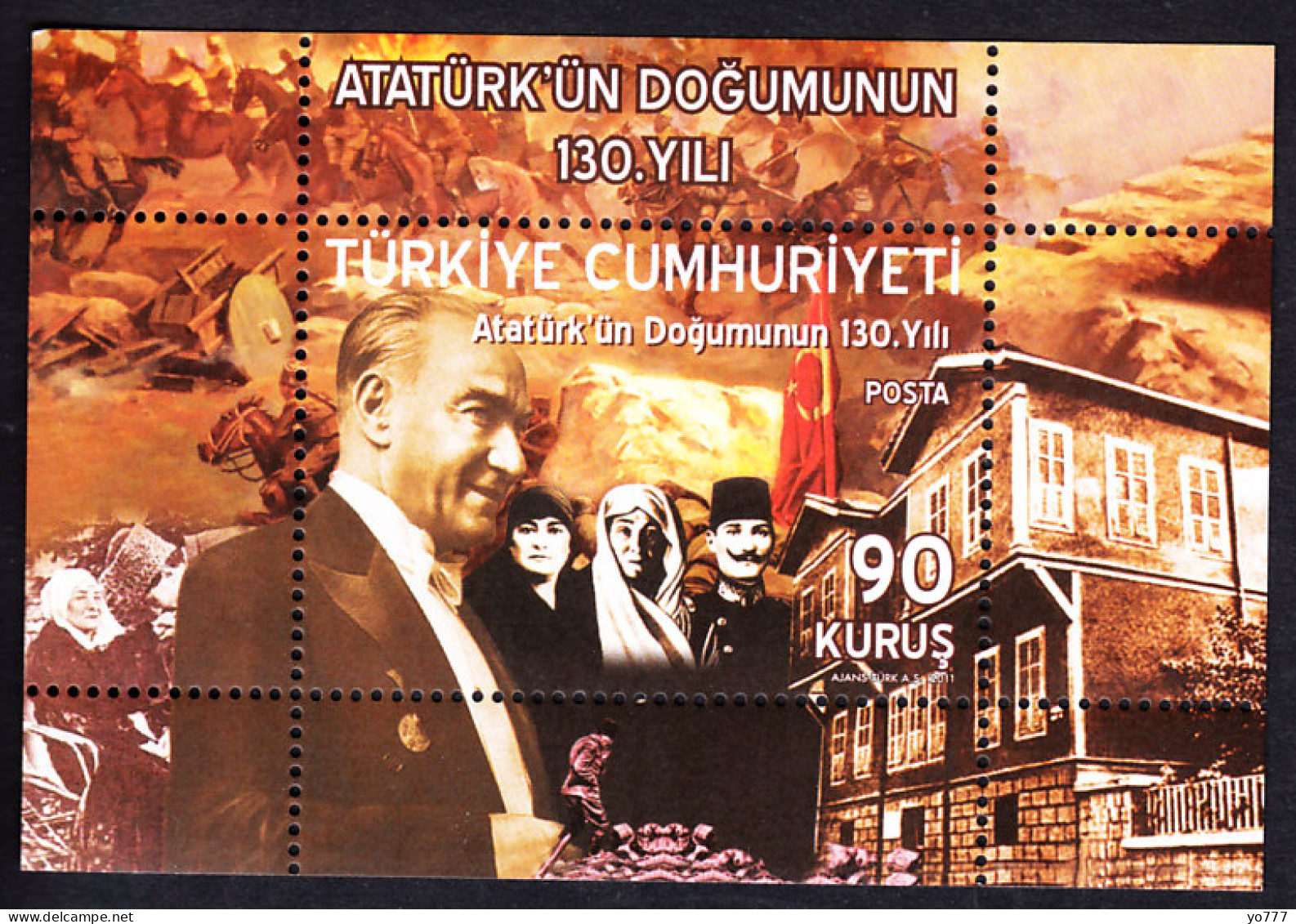 (3882) TURKEY 130TH ANNIVERSARY OF THE BIRTH OF KEMAL ATATURK SOUVENIR SHEET MNH** - Ungebraucht