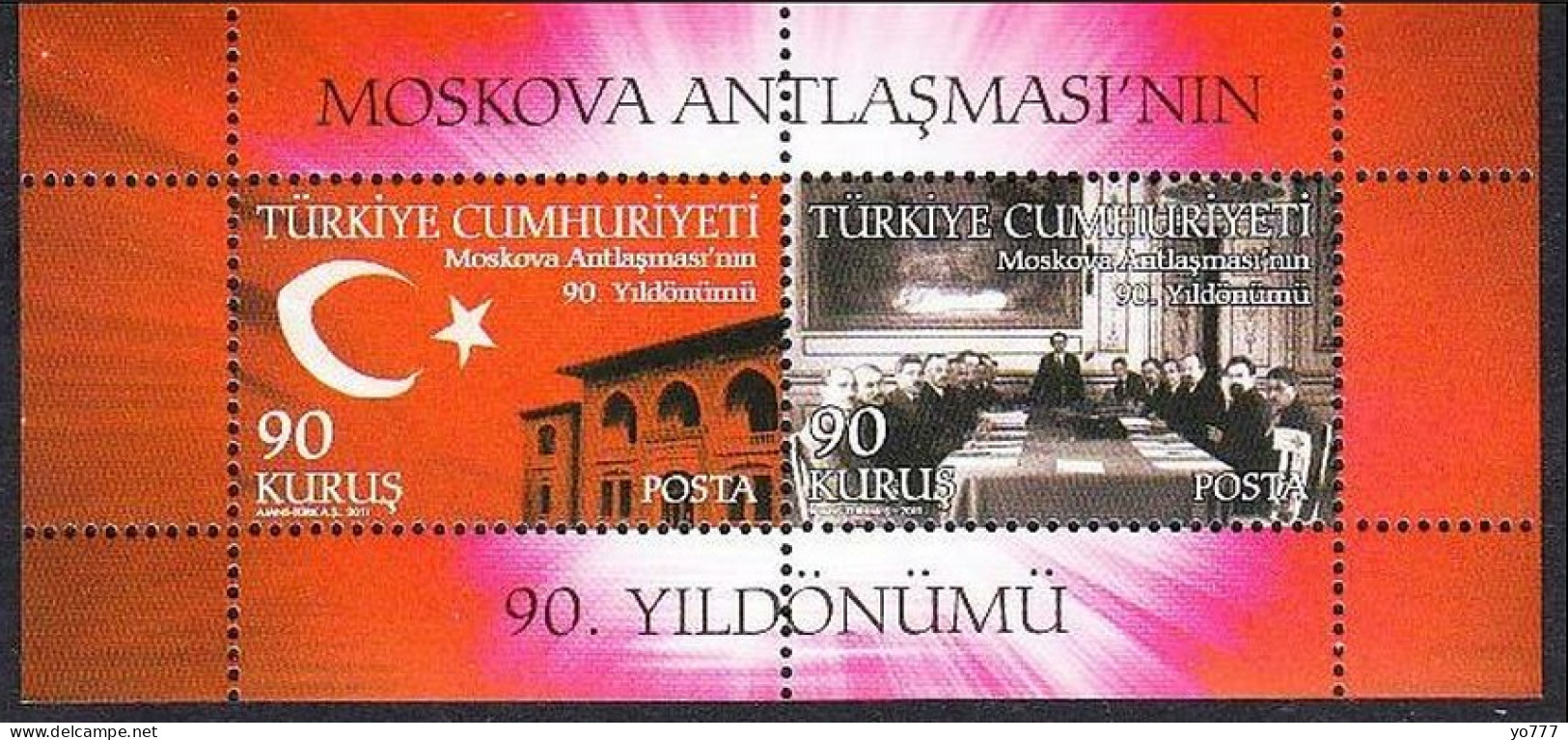 (3870-71) TURKEY 90th ANNIVERSARY OF MOSCOW AGREEMENT SHEET MNH** - Unused Stamps