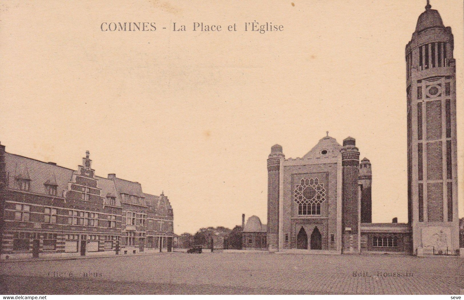 COMINES. La Place Et L'église Carte Non Voyagée Mais Texte Au Dos Daté D'octobre 1930 - Comines-Warneton - Komen-Waasten