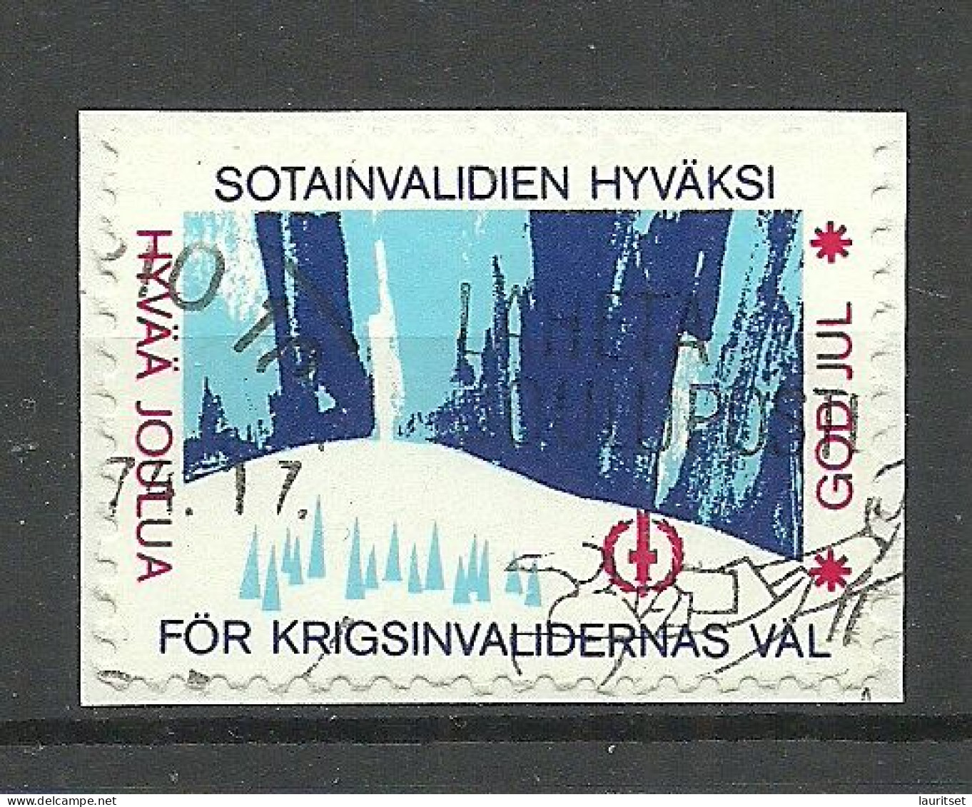 FINLAND 1974 Help For War Invalids Vignette Spendemarke Charity Christmas Noel, Used, On Piece - Erinnophilie