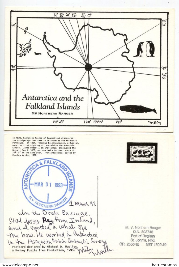 Antarctica And The Falkland Islands 1993 6 Postcards M.V. Northern Ranger Ship Expedition - Falklandeilanden