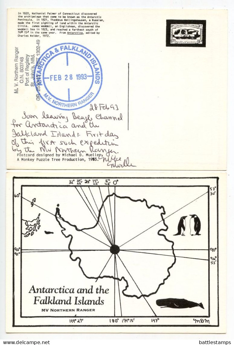 Antarctica And The Falkland Islands 1993 6 Postcards M.V. Northern Ranger Ship Expedition - Islas Malvinas