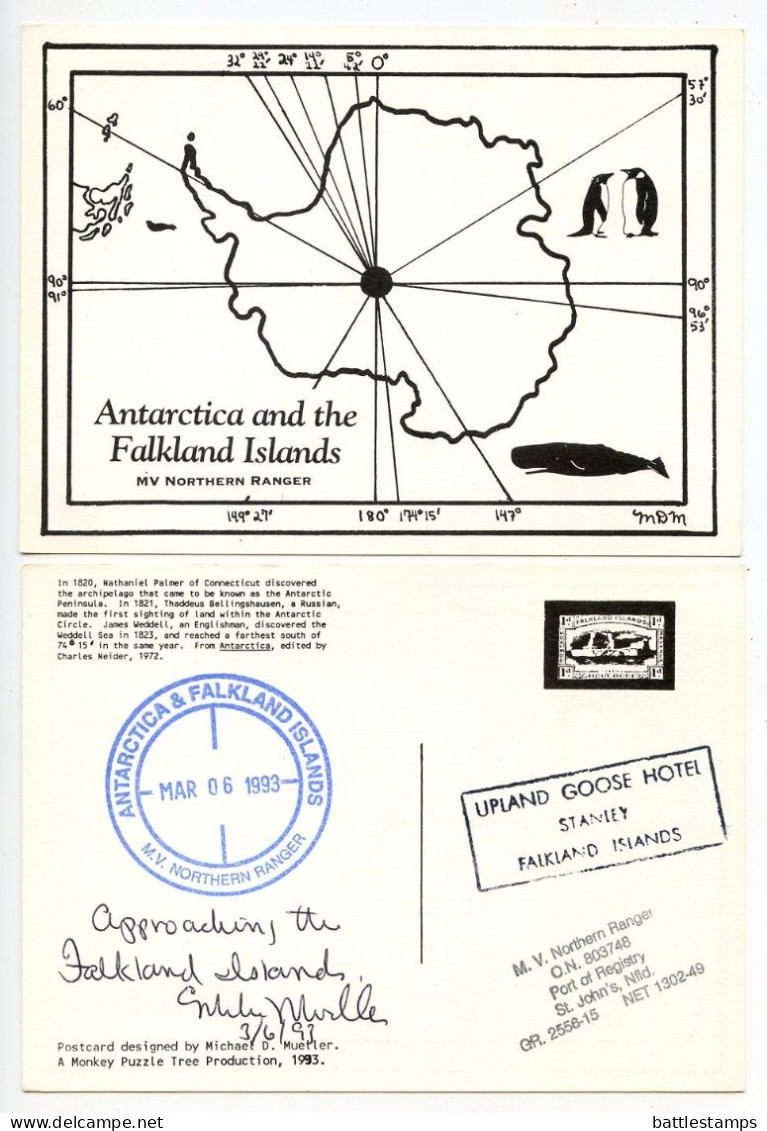 Antarctica and the Falkland Islands 1993 6 Postcards M.V. Northern Ranger Ship Expedition