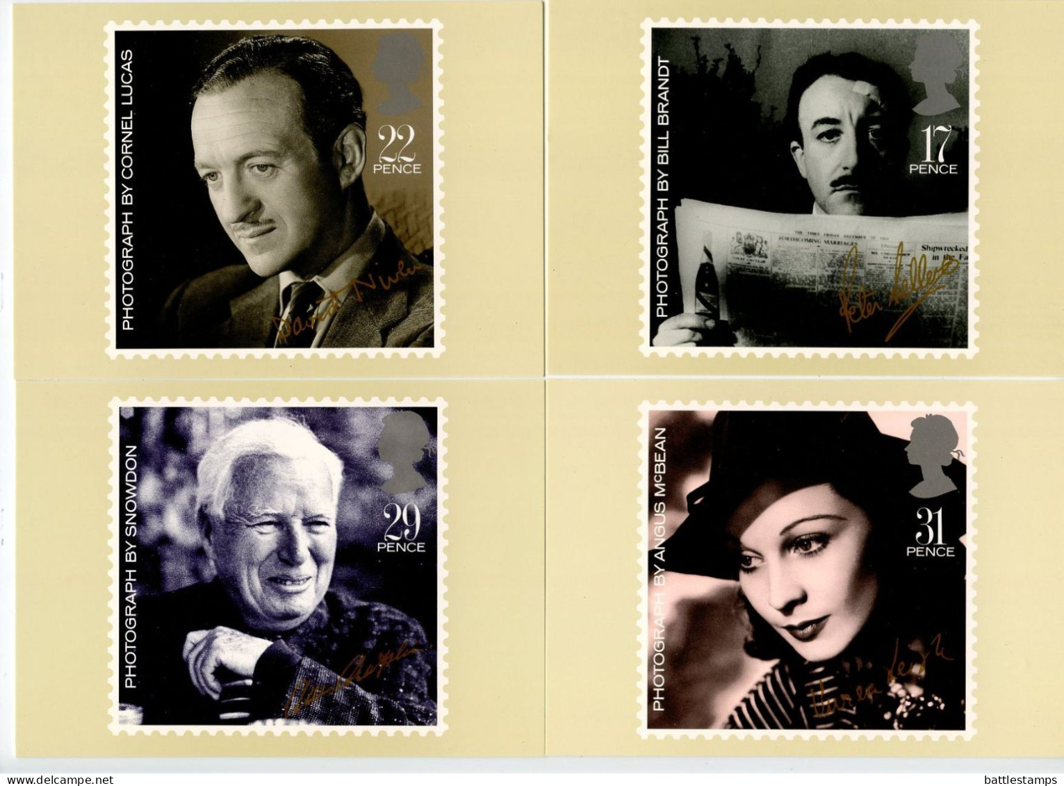 Great Britain 1985 5 Mint PHQ Postcards, Set 87, 20th Century Film Stars & Directors - Cartes PHQ