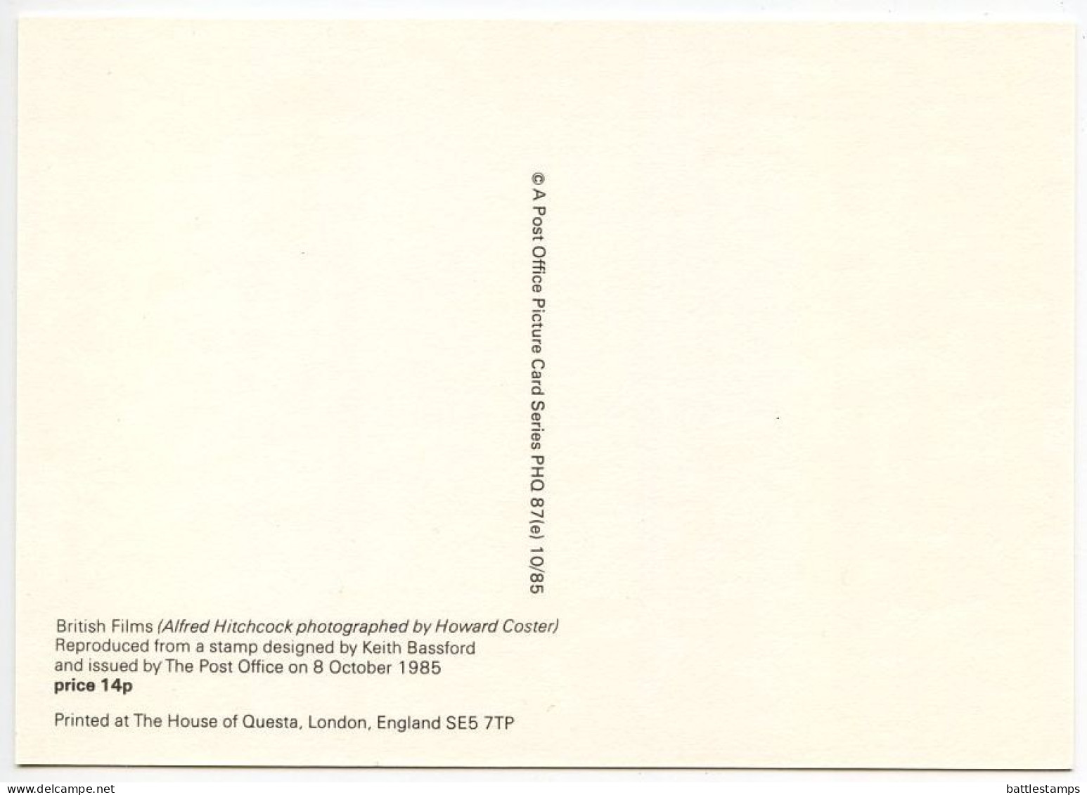 Great Britain 1985 5 Mint PHQ Postcards, Set 87, 20th Century Film Stars & Directors - PHQ Cards