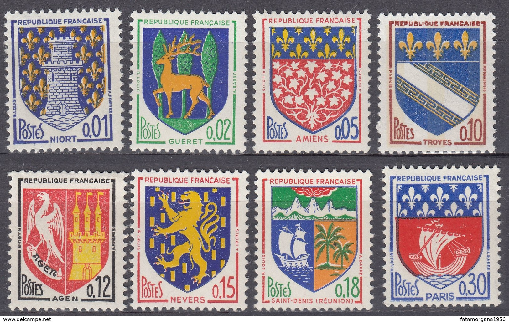 FRANCE - 1962/1965 - Serie Completa Formata Da 8 Valori Nuovi MNH: Yvert 1351A-1354B. - 1941-66 Escudos Y Blasones