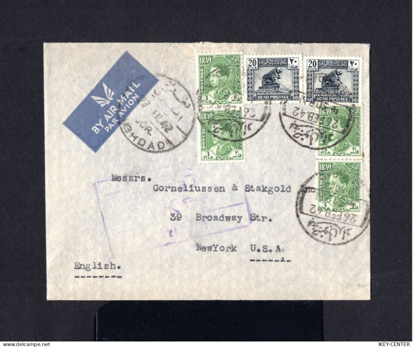 K655-IRAQ-AIRMAIL REGISTERED COVER BAGDAD To NEW YORK (usa).1942.WWII.Enveloppe Aerien Recommande IRAK. - Iraq