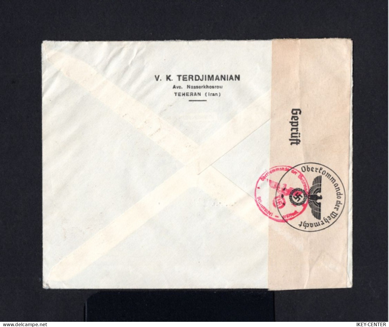 K637-PERSIA-IRAN-PERSIE.AIRMAIL Nazi Censor COVER TEHERAN To AUE I.SA (germany) 1940.WWII.POSTES PERSANES.Aerien. - Iran