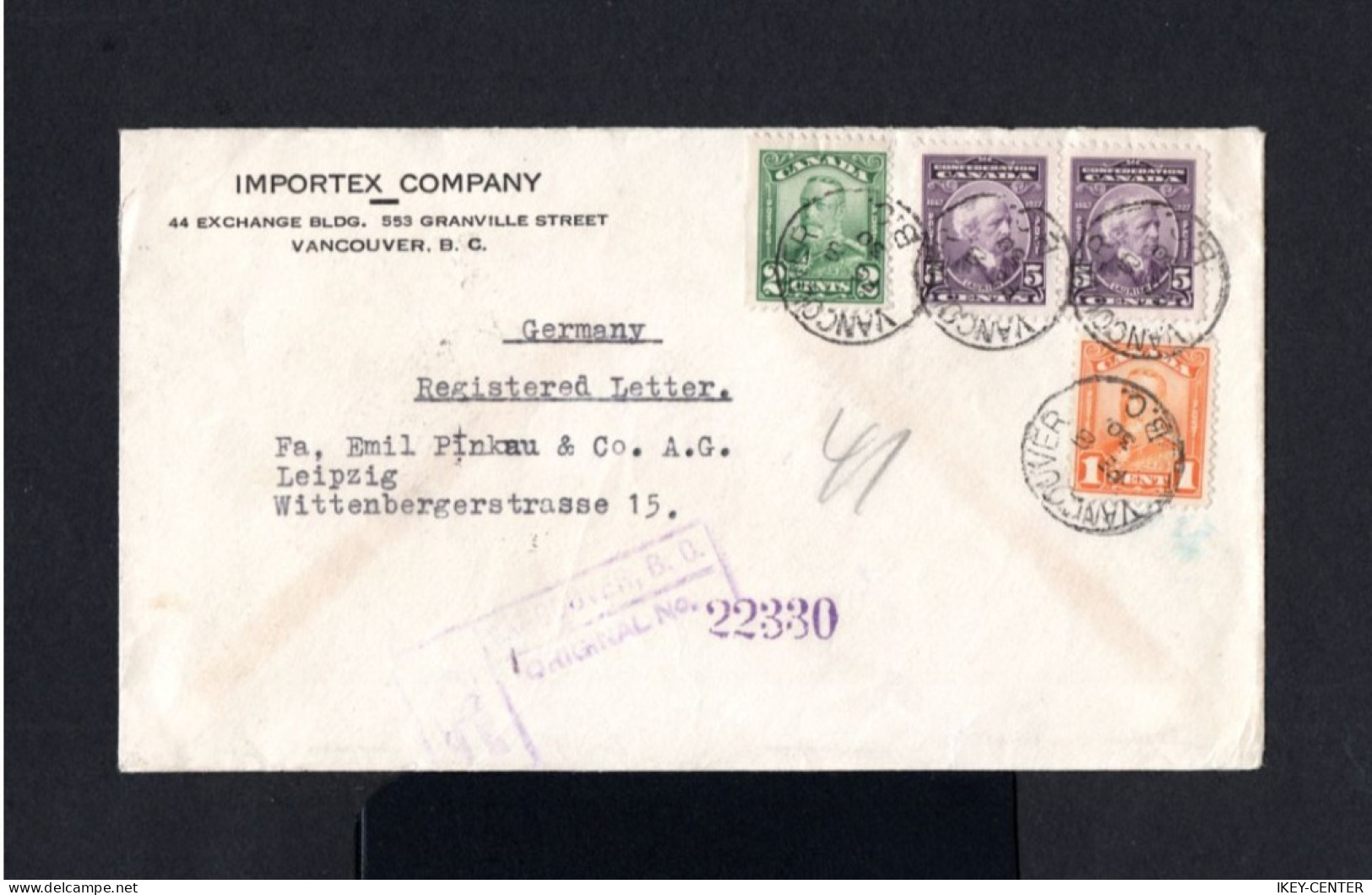 10718-CANADA-REGISTERED COVER VANCOUVER To LEIPZIG (germany) 1930.WWII.busta.Enveloppe RECOMMANDE.BRIEF. - Briefe U. Dokumente