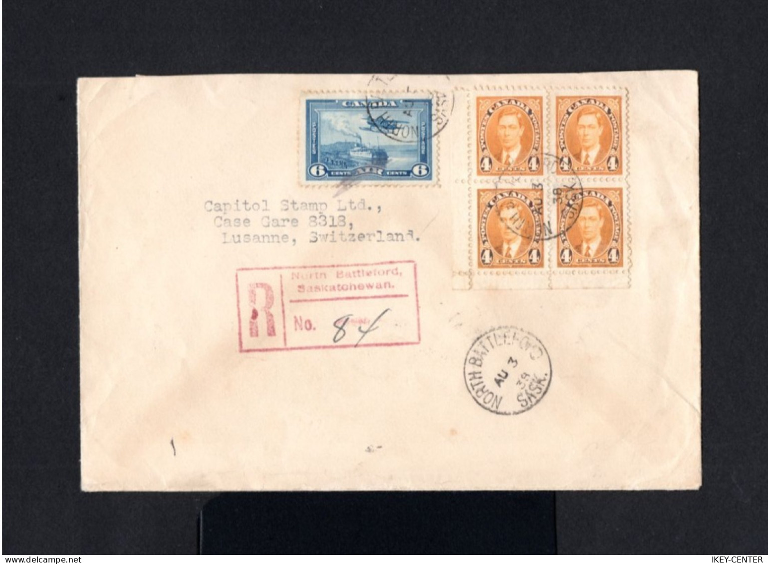 15444-CANADA-REGISTERED COVER NORTH  BATTLEFORD To LAUSANNE (switzerland) 1938.WWII.busta.Enveloppe RECOMMANDE.BRIEF. - Brieven En Documenten