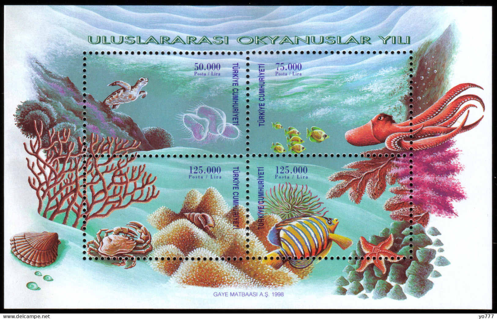 (3140-43 BL34) TURKEY INTERNATIONAL OCEAN YEAR SOUVENIR SHEET MNH** - Nuevos