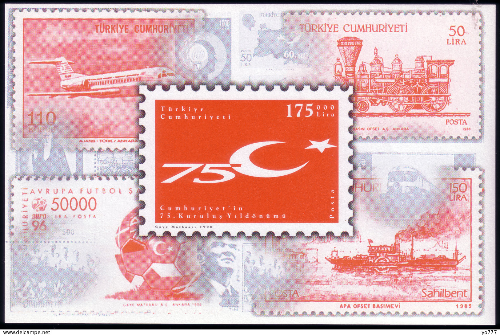 (3159-60 BL) TURKEY 75th ANNIVERSARY OF THE FOUNDATION OF TURKISH REPUBLIC FLAG SHEET MNH** - Ungebraucht