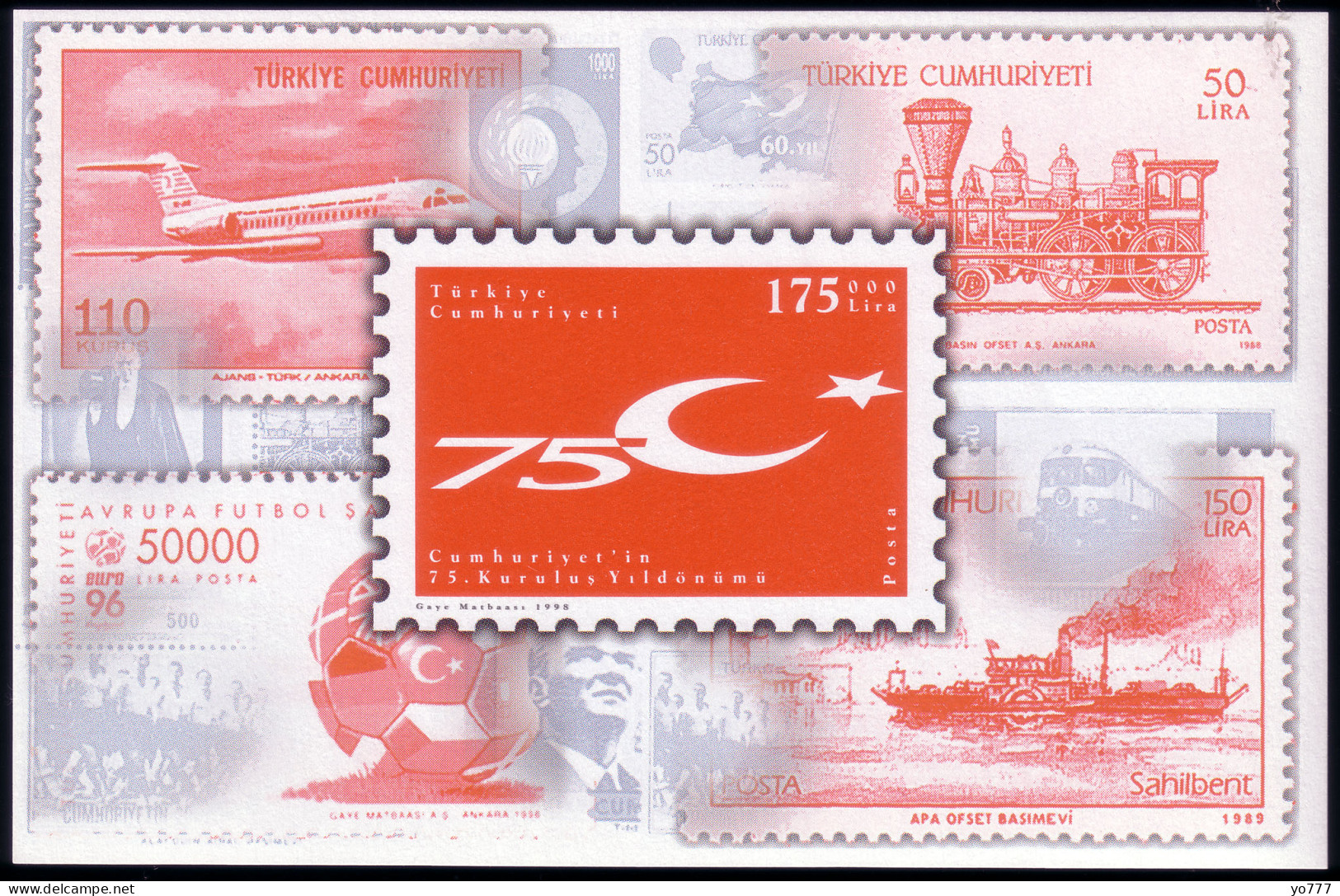 (3159-60 BL) TURKEY 75th ANNIVERSARY OF THE FOUNDATION OF TURKISH REPUBLIC FLAG SHEET MNH** - Neufs