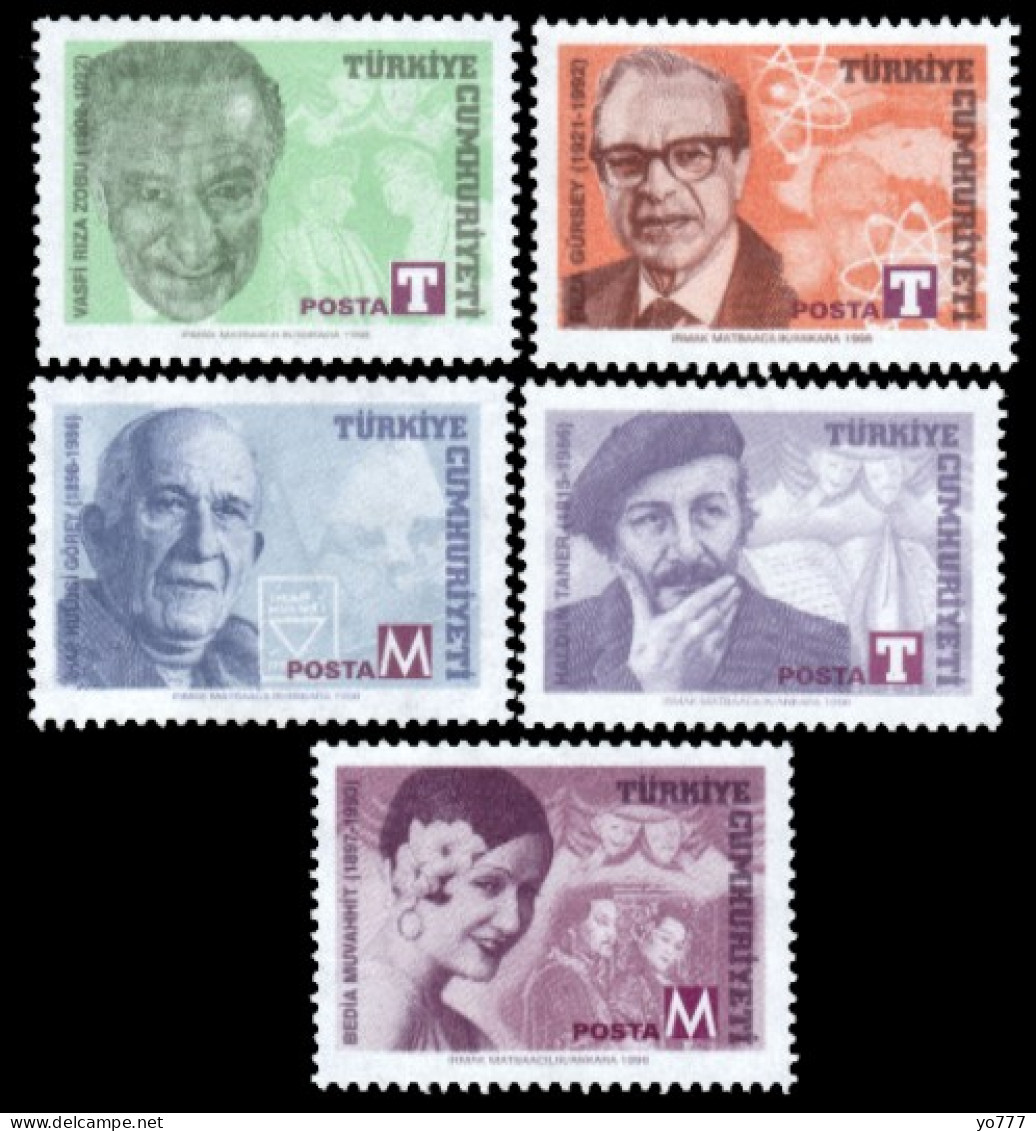 (3168-72) TURKEY REGULAR ISSUE STAMPS OF FAMOUS TURKS THEATER NUCLEAR MNH** - Oblitérés