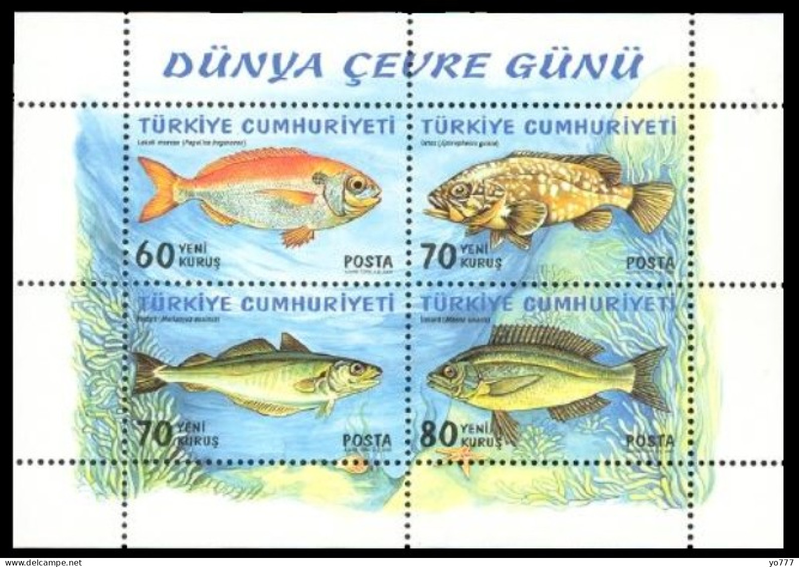 (3443-46 BL55) TURKEY WORLD ENVIRONMENT DAY SOUVENIR SHEET FISHES MNH** - Ongebruikt