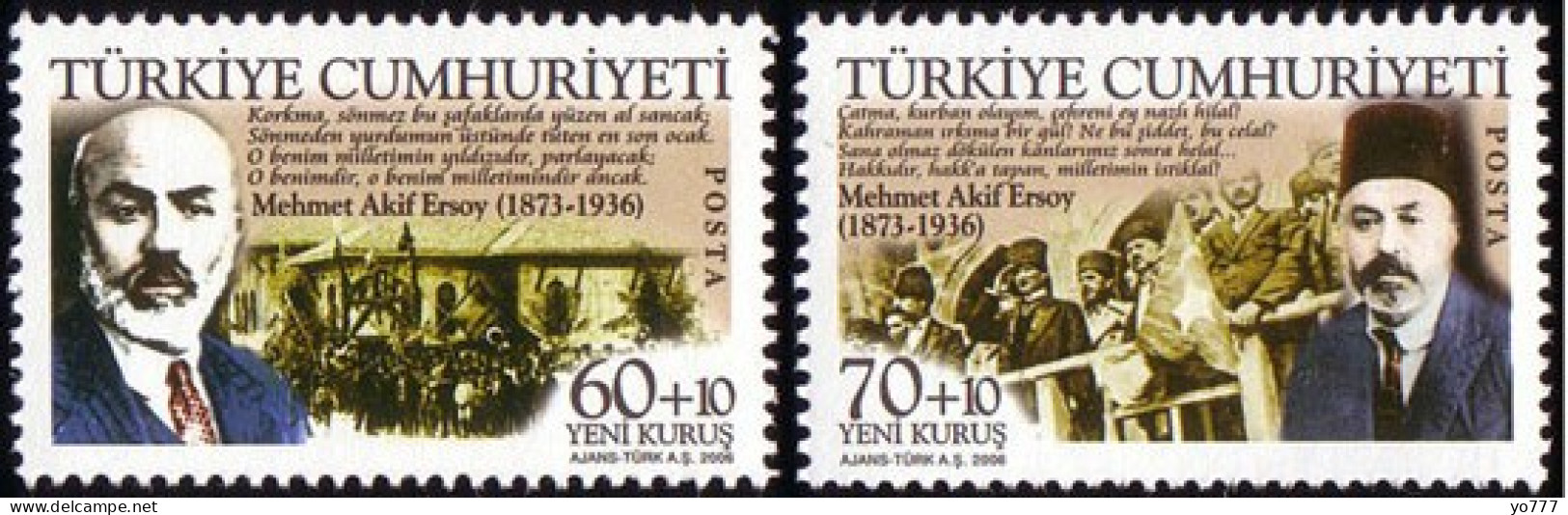 (3553-54) TURKEY THE 70th ANNIVERSARY OF MEHMET AKIF ERSOY IS DEATH MNH** - Neufs