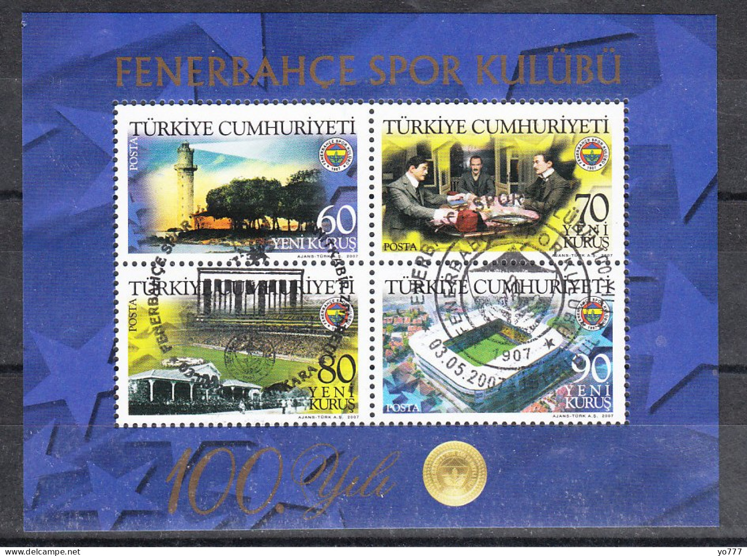 (3580-83 BL61) TURKEY 100th ANNIVERSARY OF FENERBAHCE SPORT CLUB SOUVENIR SHEET CTO - Unused Stamps