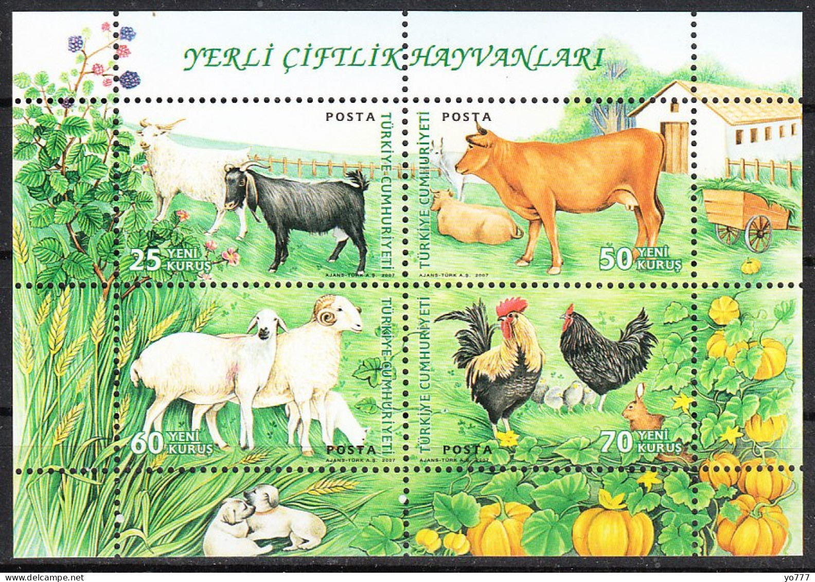 (3591-94) TURKEY DOMESTIC FARM ANIMALS SOUVENIR SHEET MNH ** CHICKEN LAMB COW GOAT - Ongebruikt