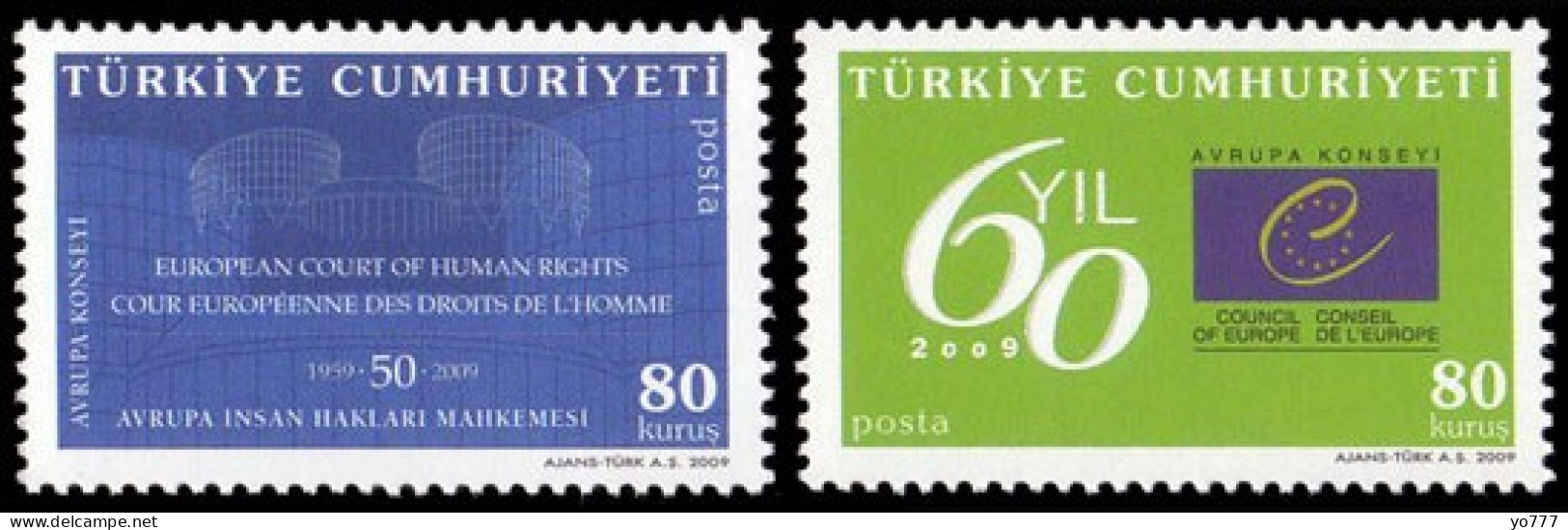 (3727-29) 60th ANNIVERSARY THE COUNCIL OF EUROPA, 50th ANNIVERSARY OF EUROPEAN COURT OF HUMAN RIGHTS MNH** - Nuovi