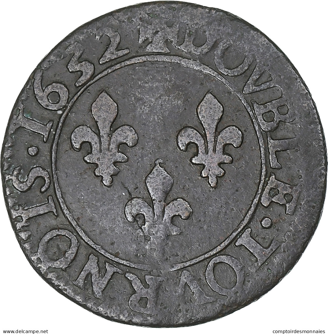 France, Louis XIII, Double Tournois, 1632, Tours, Cuivre, TB+, CGKL:440 - 1610-1643 Luis XIII El Justo