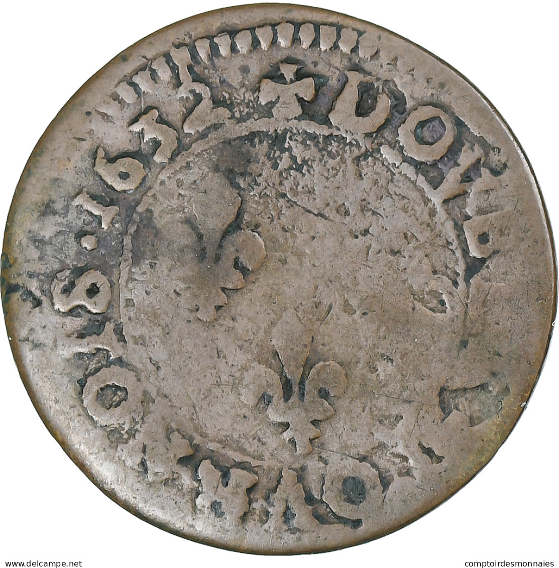 France, Louis XIII, Double Tournois, 1632, La Rochelle, Cuivre, TB, CGKL:304 - 1610-1643 Luigi XIII Il Giusto