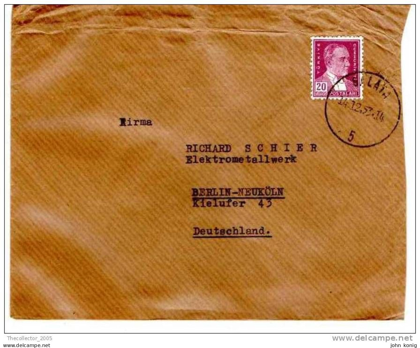 LETTERA ANNI '50 DA TURCHIA A GERMANIA (BERLINO) - LETTER (OF '50s) FROM TURKEY TO GERMANY-BERLIN - FDC