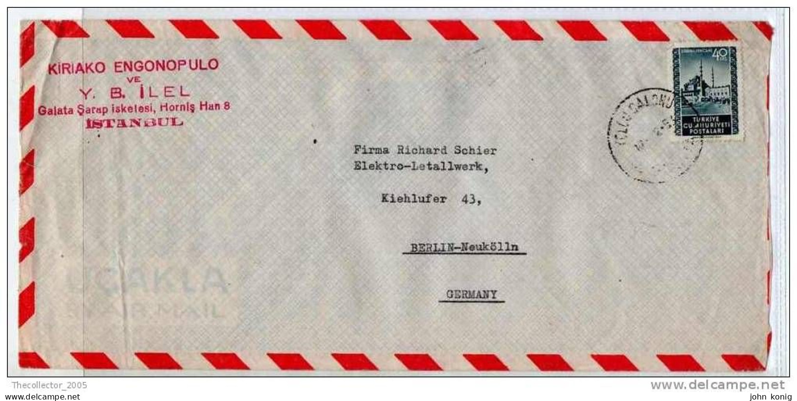 LETTERA ANNI '50 DA TURCHIA A GERMANIA (BERLINO) - LETTER (OF '50s) FROM TURKEY TO GERMANY-BERLIN - FDC