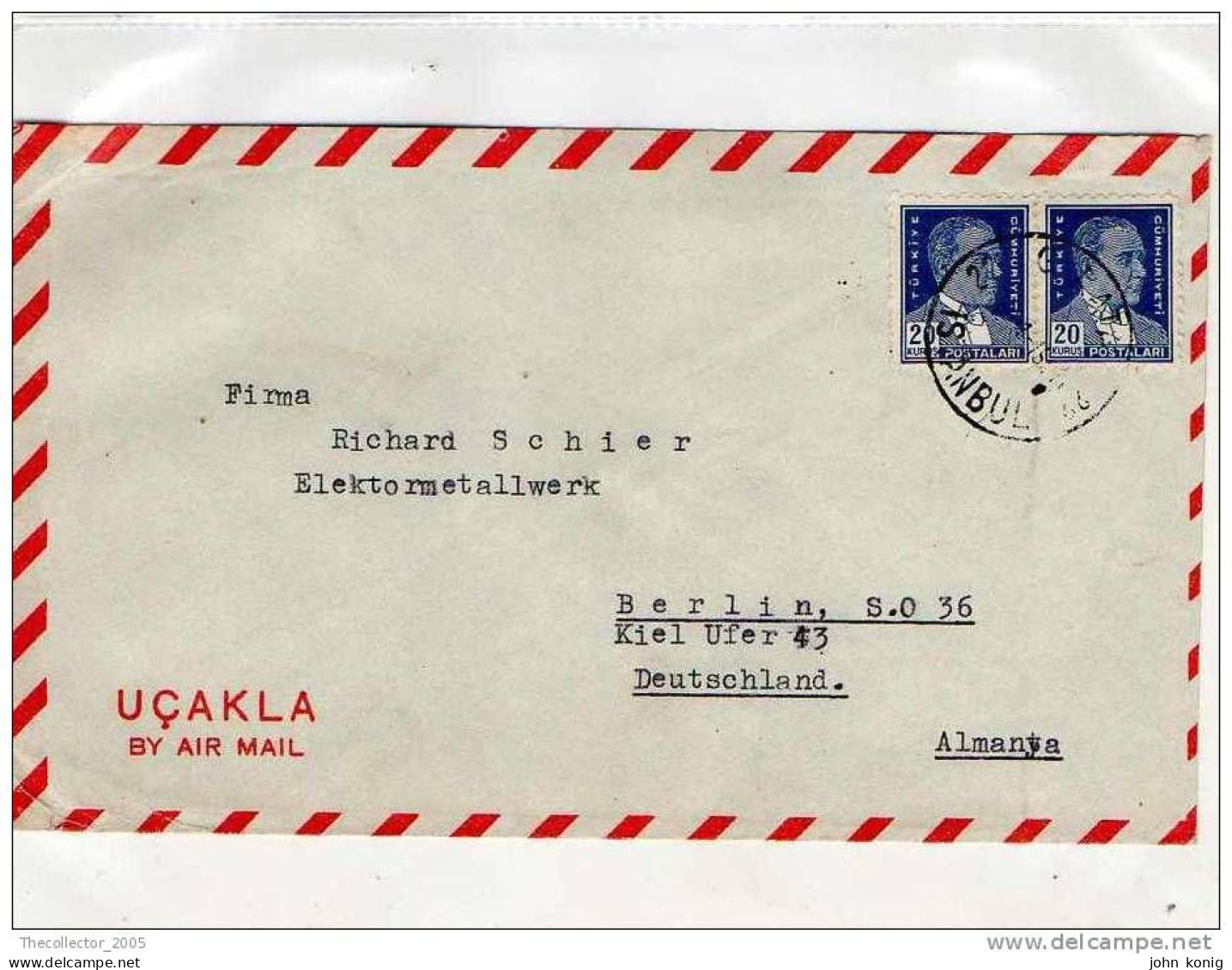 LETTERA ANNI '50 DA TURCHIA A GERMANIA (BERLINO) - LETTER (OF '50s) FROM TURKEY TO GERMANY-BERLIN - FDC