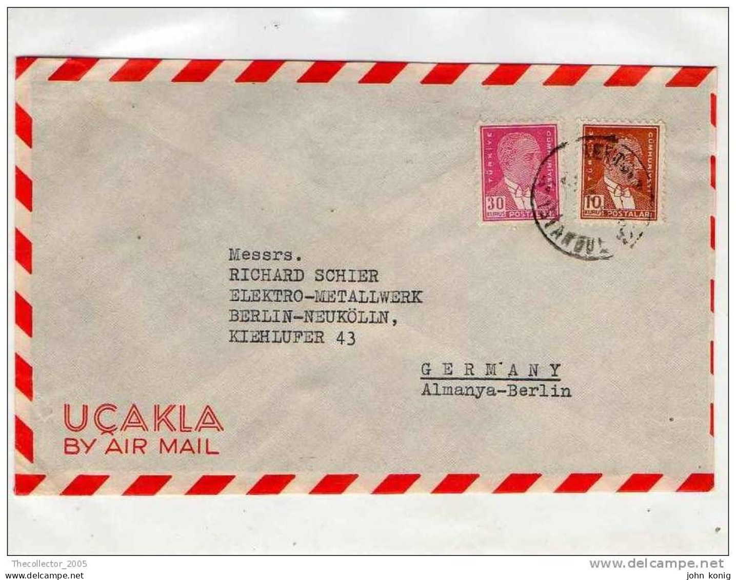 LETTERA ANNI '50 DA TURCHIA A GERMANIA (BERLINO) - LETTER (OF '50s) FROM TURKEY TO GERMANY-BERLIN - FDC