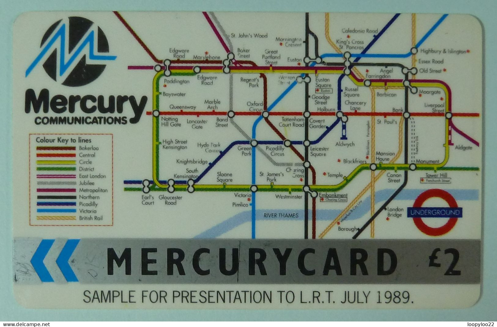 UK - Great Britain - Mercury - MER037- Sample - White Reverse - LRT Underground Map - Mercury Communications & Paytelco