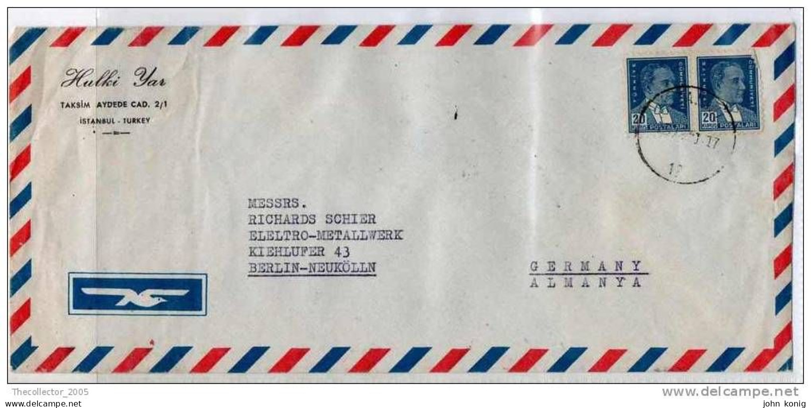 LETTERA ANNI '50 DA TURCHIA A GERMANIA (BERLINO) - LETTER (OF '50s) FROM TURKEY TO GERMANY-BERLIN - FDC