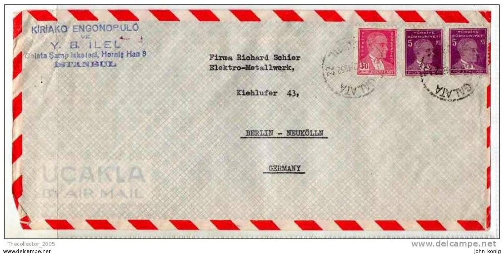 LETTERA ANNI '50 DA TURCHIA A GERMANIA (BERLINO) - LETTER (OF '50s) FROM TURKEY TO GERMANY-BERLIN - FDC