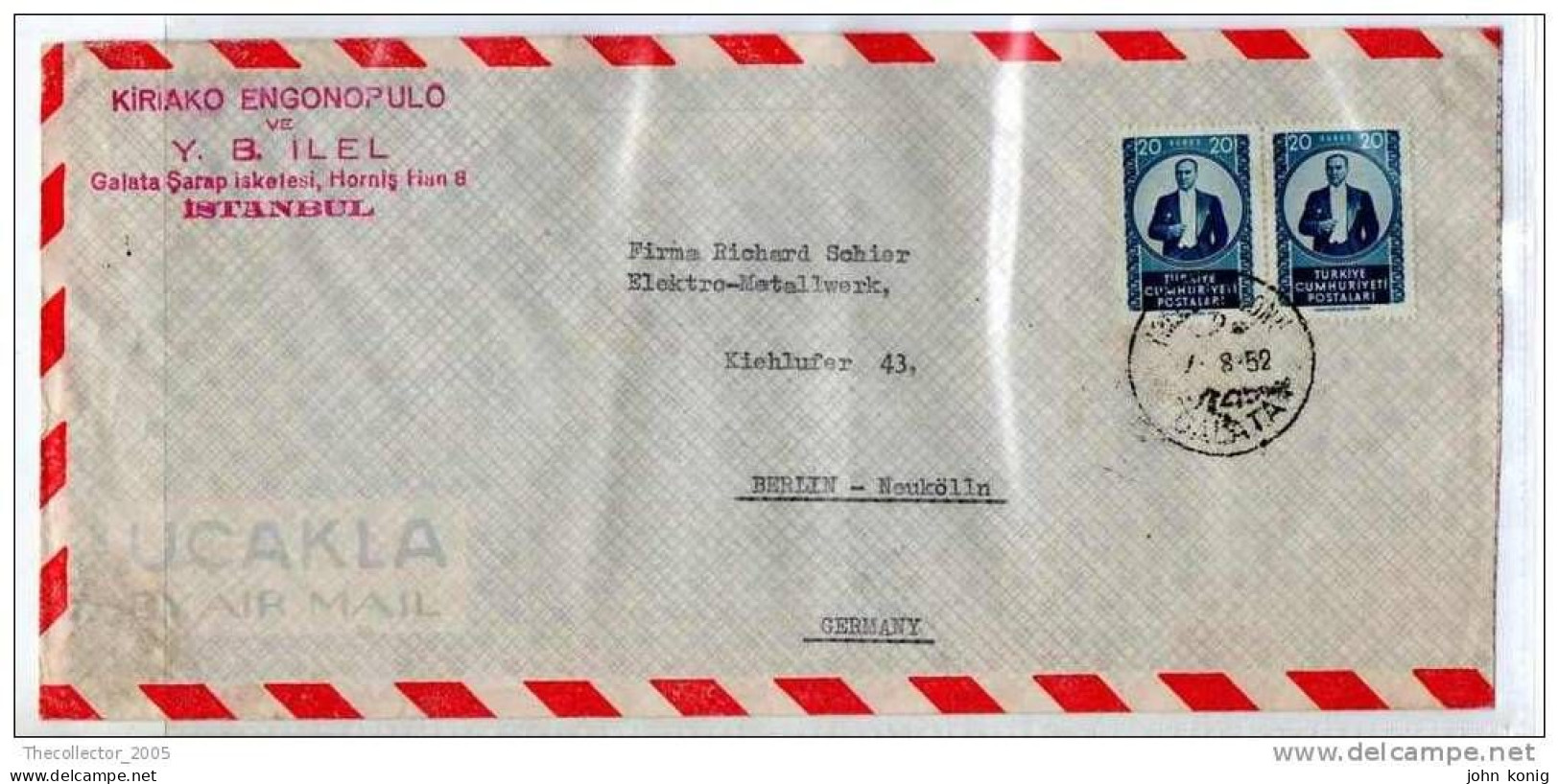 LETTERA ANNI '50 DA TURCHIA A GERMANIA (BERLINO) - LETTER (OF '50s) FROM TURKEY TO GERMANY-BERLIN - FDC