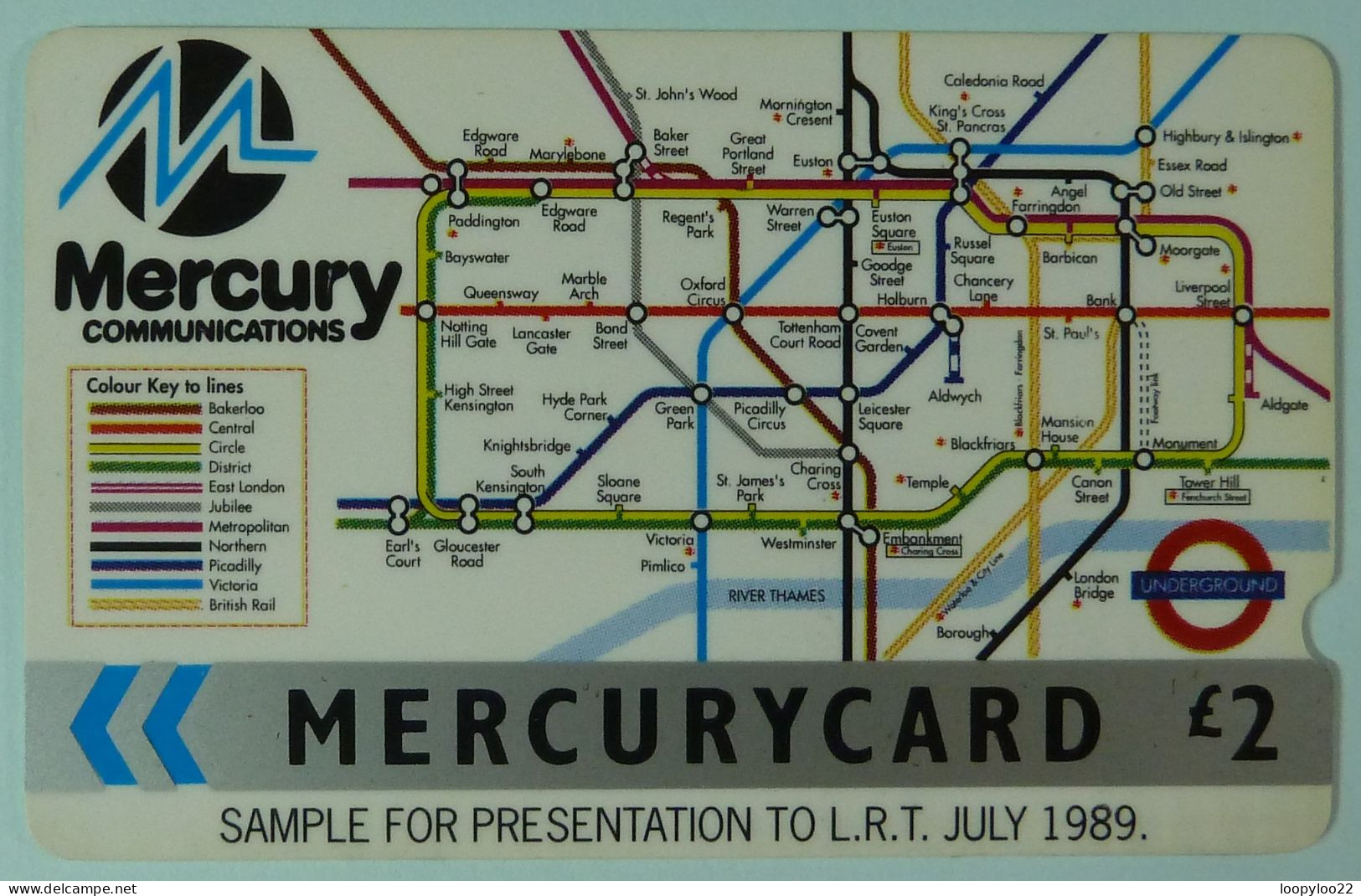 UK - Great Britain - Mercury - MER037- 14MER - Spelling Error Holburn - LRT Underground Map - Sample - Mint - Mercury Communications & Paytelco