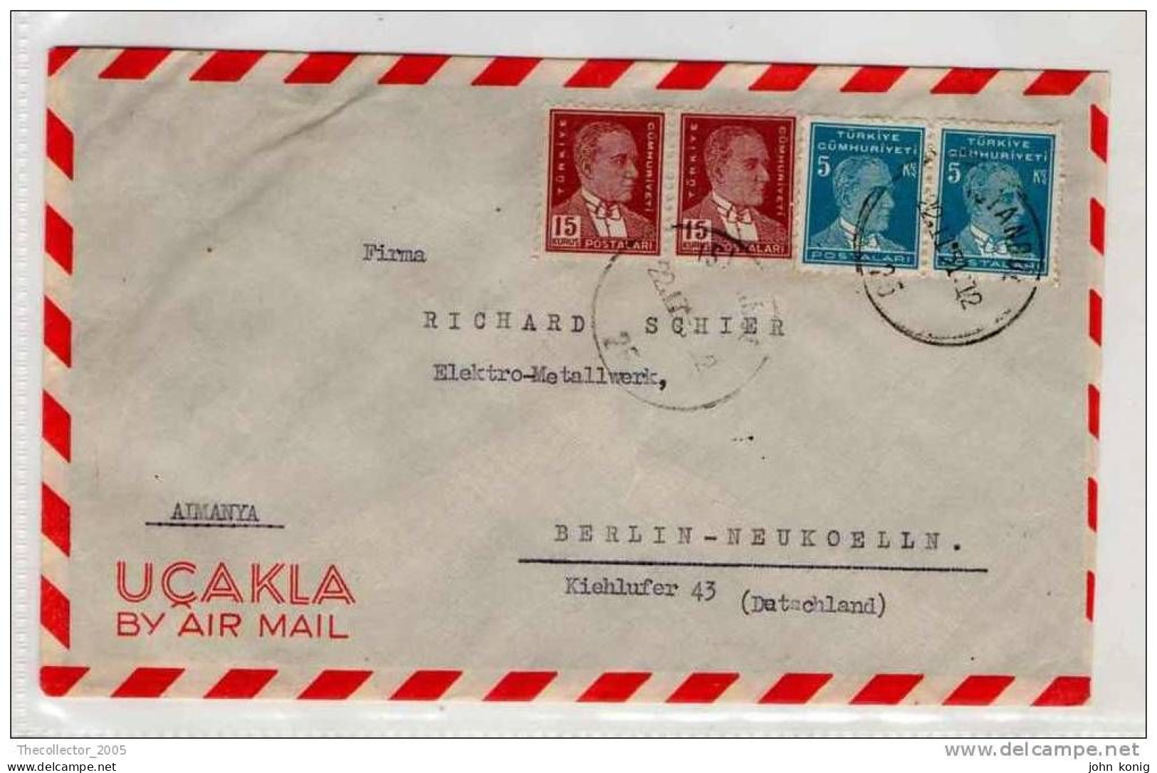 LETTERA ANNI '50 DA TURCHIA A GERMANIA (BERLINO) - LETTER (OF '50s) FROM TURKEY TO GERMANY-BERLIN - FDC