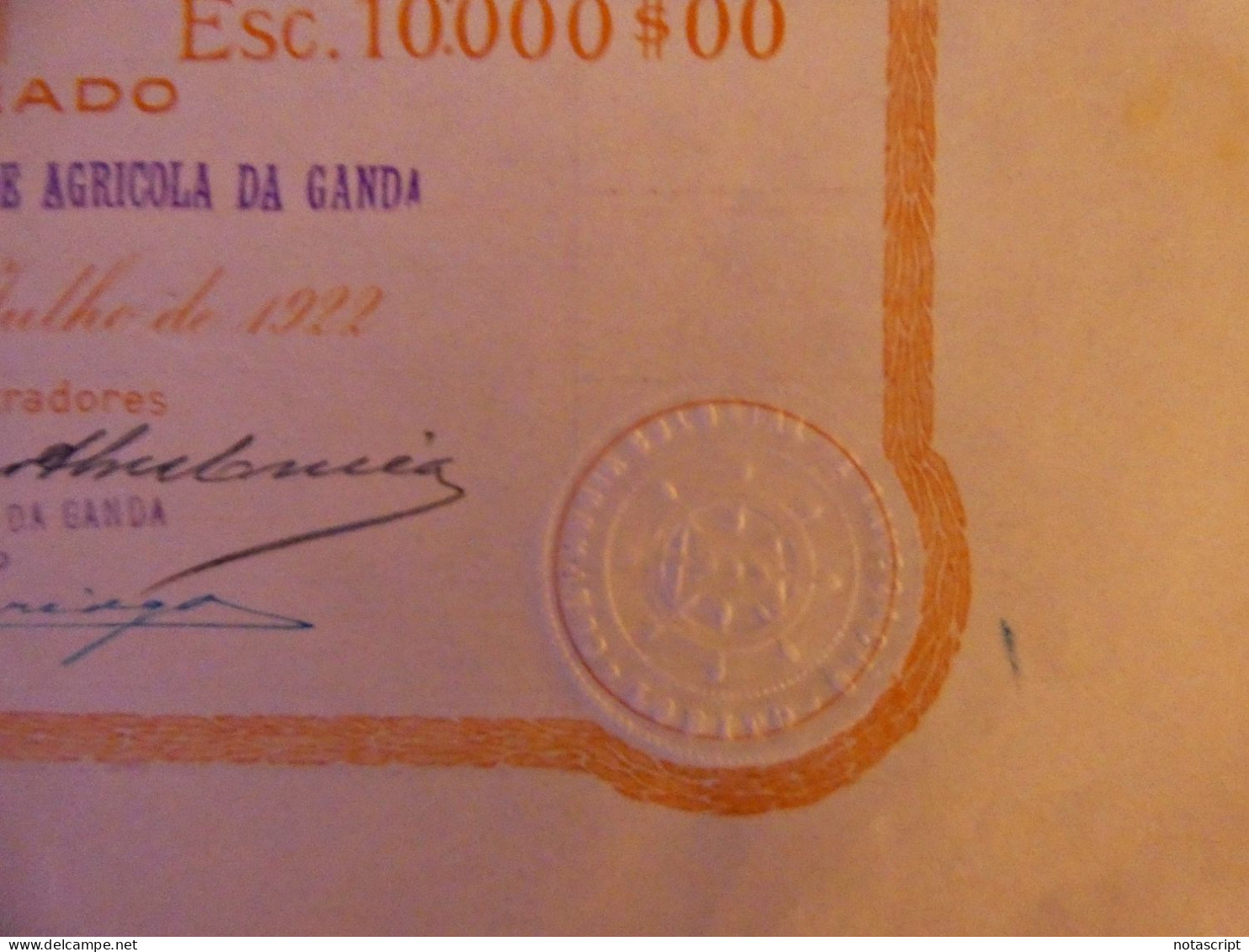 COMPANHIA COLONIAL  DE NAVEGAÇAO SA ,Lobito (Portuguese Angola)    1922 share Certificate - Schiffahrt