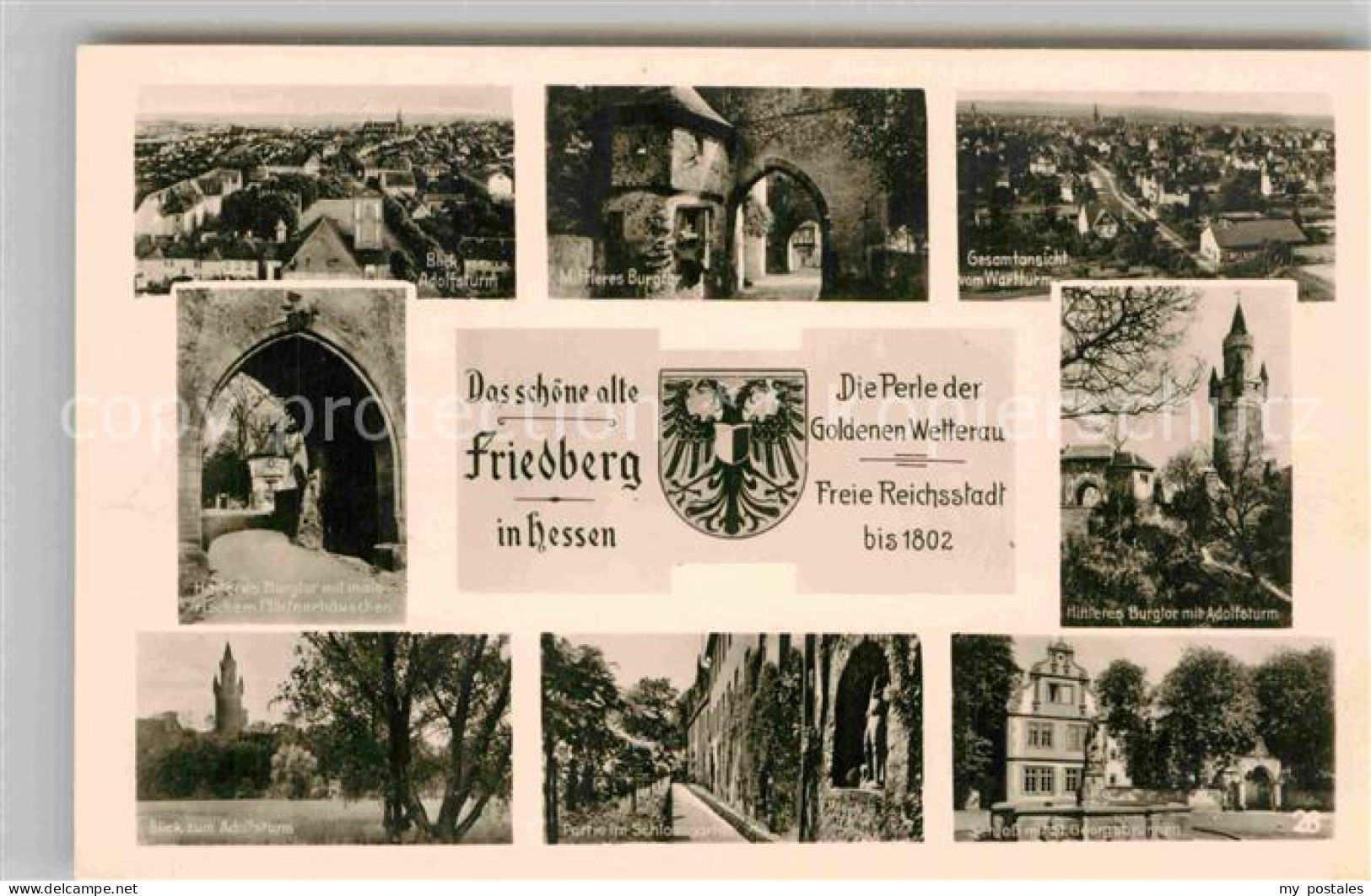 42777219 Friedberg Hessen Panorama Blick Vom Adolfsturm Aus Burg Burgtor Schloss - Friedberg