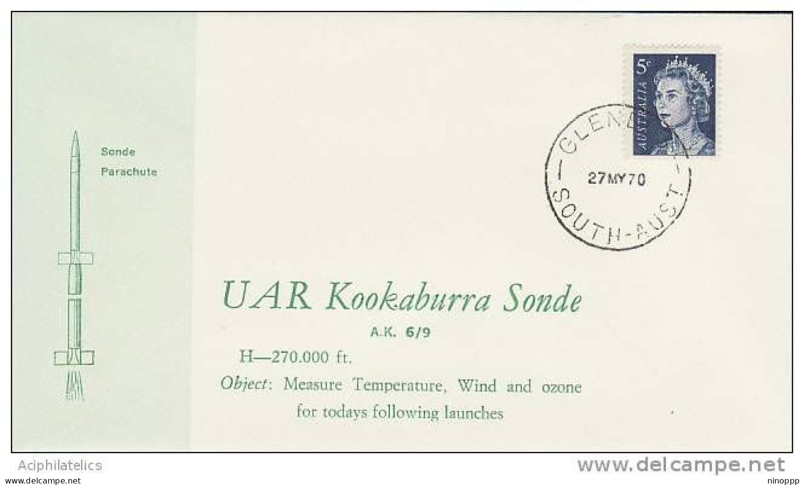 Australia 1970 My 27 UAR Kookaburra Sonde Souvenir Cover - Lettres & Documents