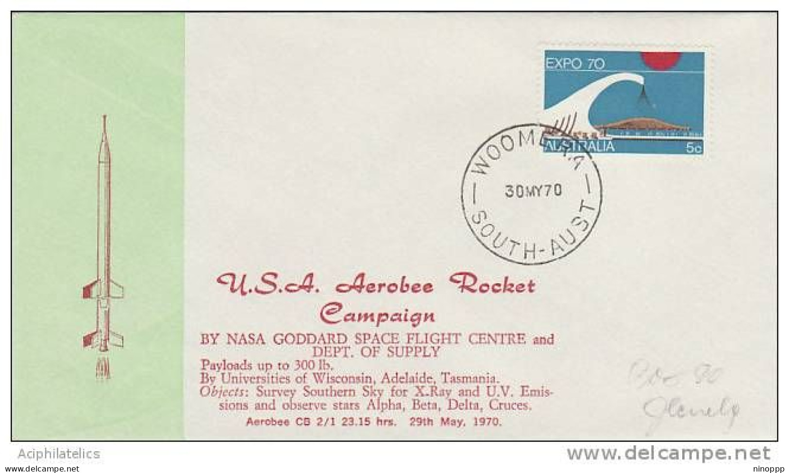 Australia 1970 MY 30 Aerobee Rocket Campaign CB 2-1 Souvenir Cover - Storia Postale