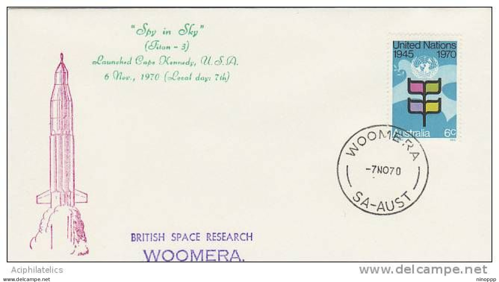 Australia 1970 Nov 7 Spy In Sky Titan 3 Lauch Souvenir Cover - Lettres & Documents