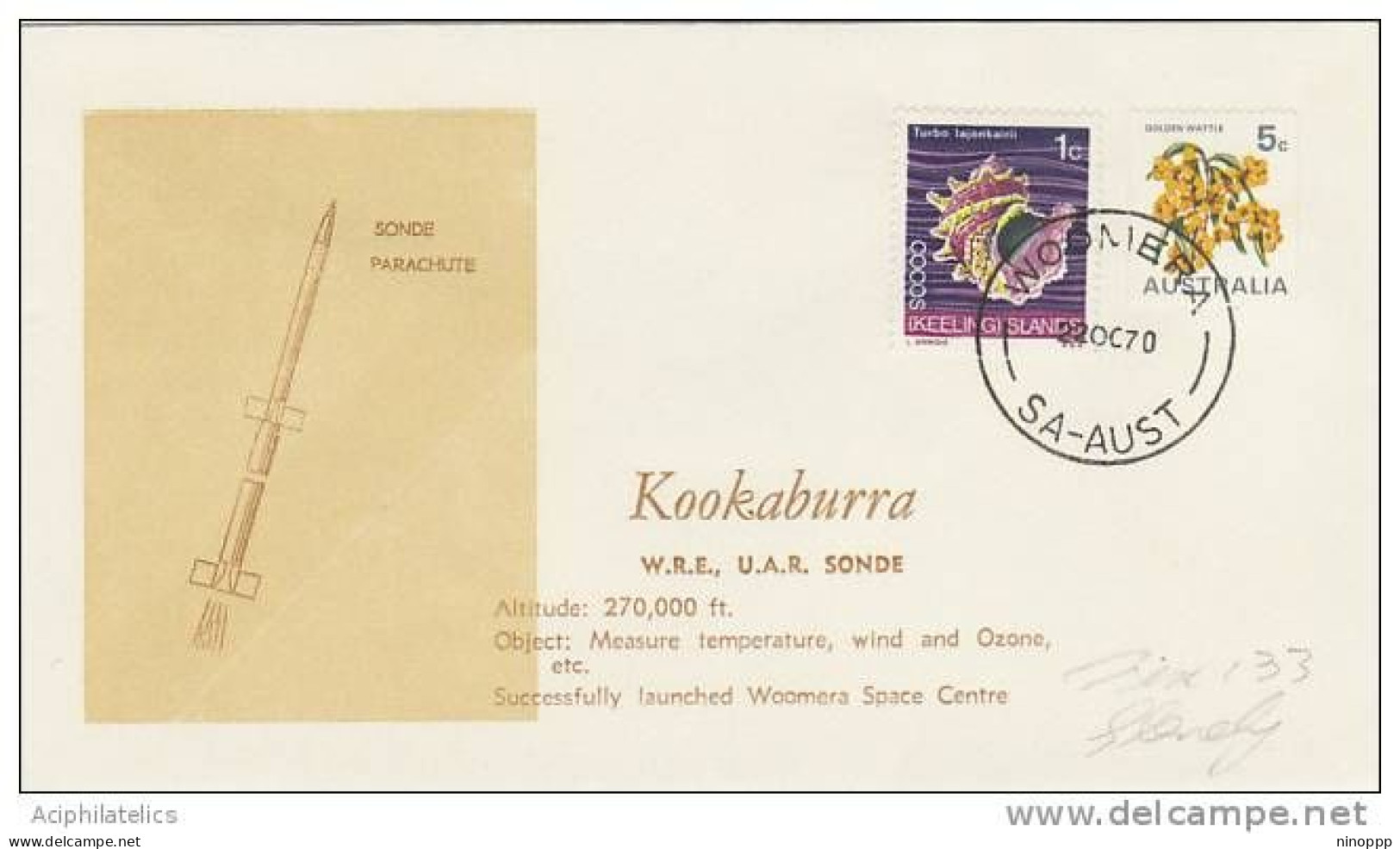 Australia 1970 OC 21 Kookaburra Sonde Parachute Souvenir Cover - Lettres & Documents