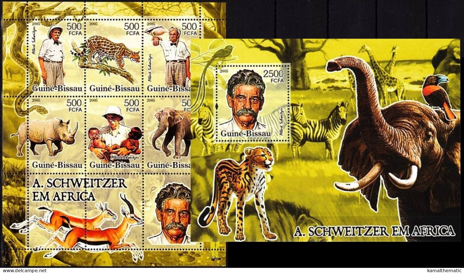 Nobel Peace Dr. Schweitzer Elephant Animals Birds Guinea Bissau 2005 MNH MS+SS - Albert Schweitzer