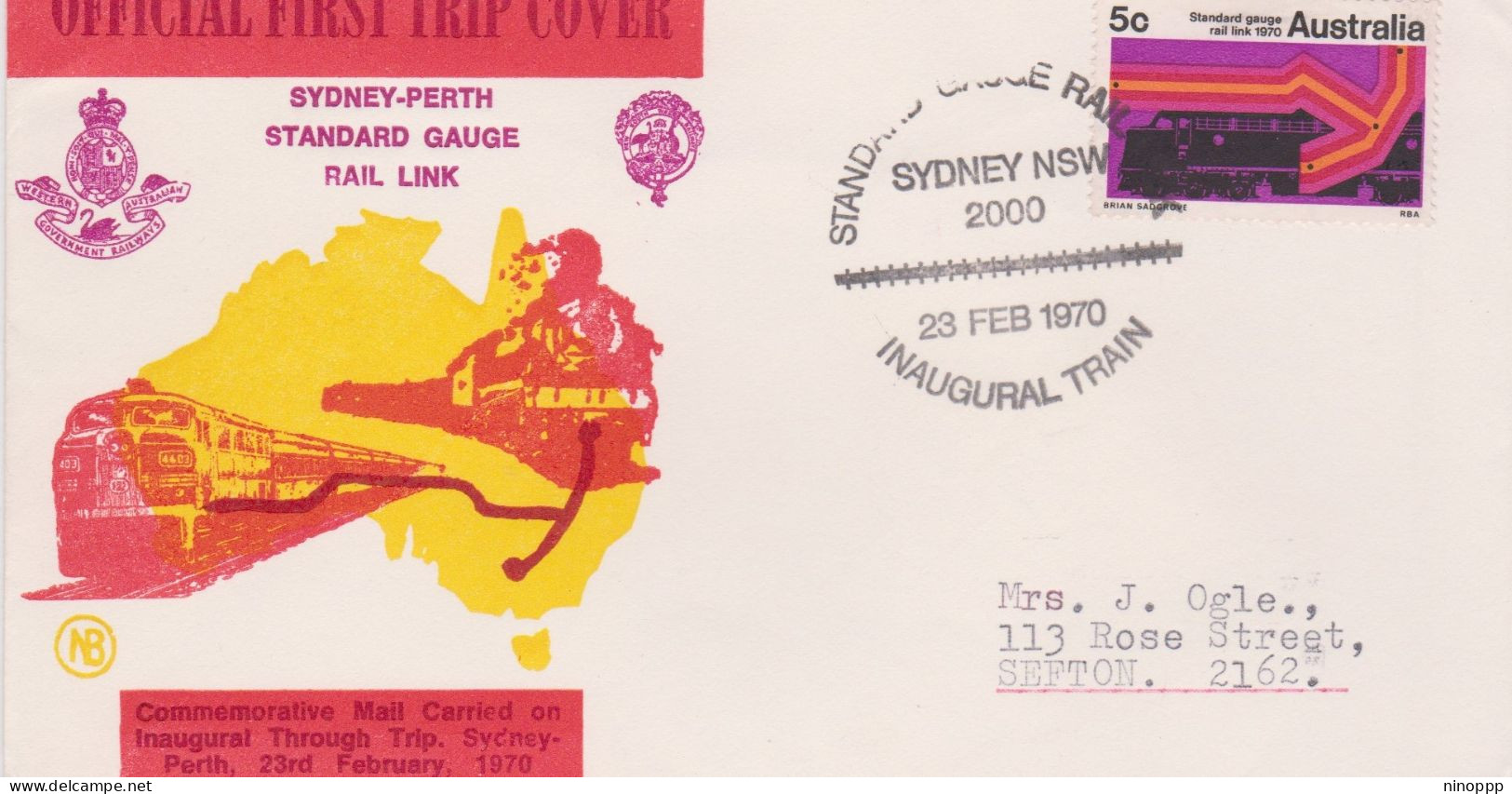 Australia PM 287 1970 Standard Gauge Rail Link Inaugural Train,commemorative Cover - Briefe U. Dokumente