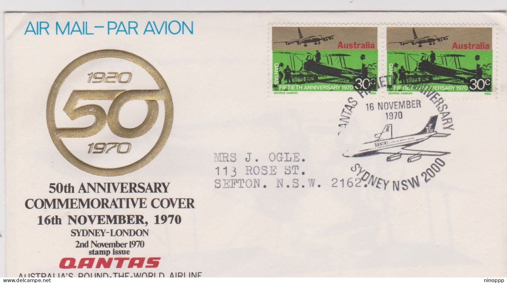 Australia PM 341 1970 50th Anniversary Qantas ,souvenir Cover - Covers & Documents