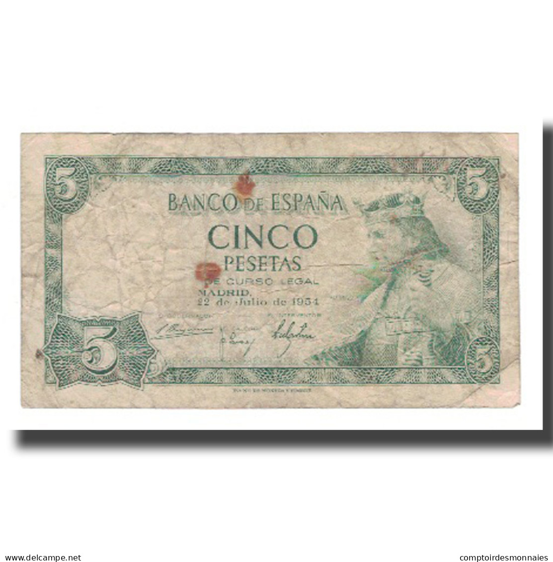 Billet, Espagne, 5 Pesetas, 1954, 1954-07-22, KM:146a, TB - 5 Peseten