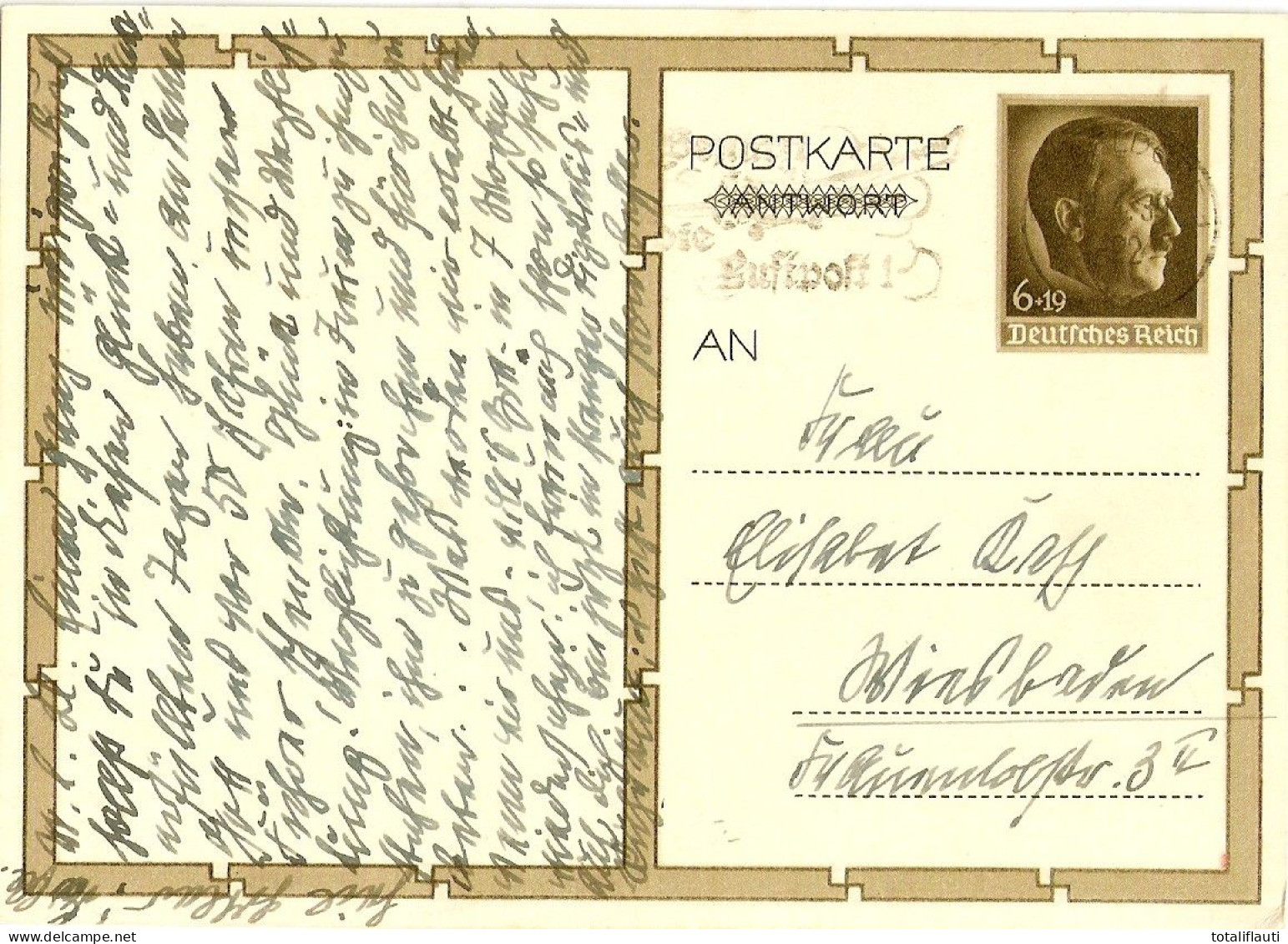 Ganzsache 18.4.1939 Gelaufen Mit Ortsstempel ELBERFELD Reichskanzler Im Profil Mit Mütze Geburtstag Gebrauchsspuren - Enteros Postales Privados