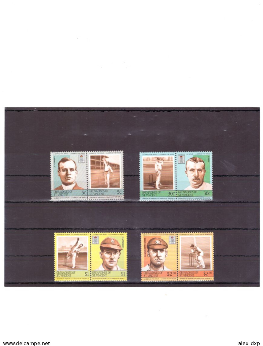 St Vincent & Grenadines 1984 > Leaders Of World Cricket > Full Set Of 4 MNH Se-tenant Pairs - Cricket