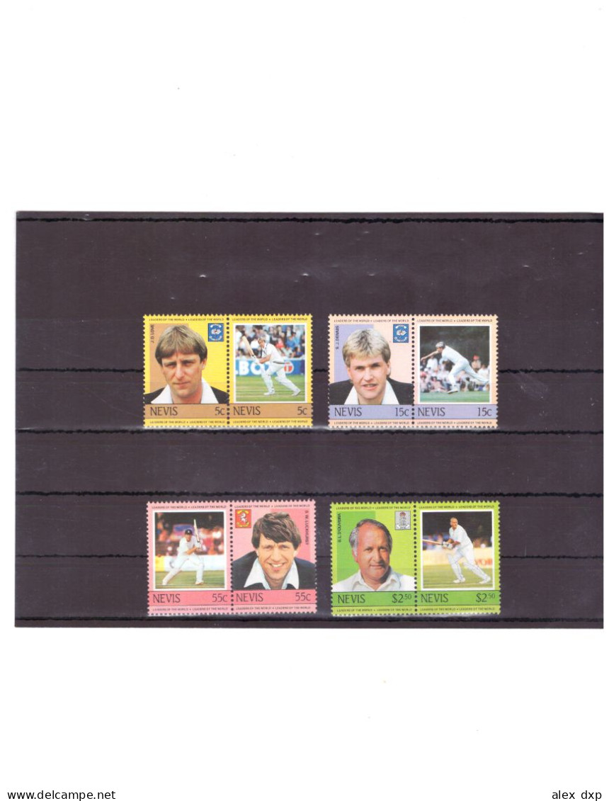 St Kitts And Nevis (Nevis) 1984 > Leaders Of World Cricket > Full Set Of 4 MNH Se-tenant Pairs - Cricket