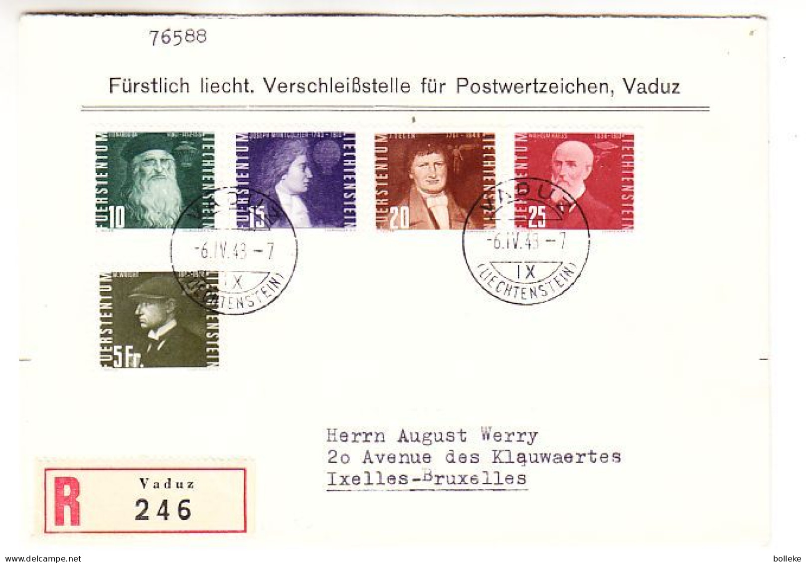 Liechtenstein - Lettre Recom FDC De 1948 - Oblit Vaduz - Exp Vers Ixelles - Valeur 80 Euros - Storia Postale